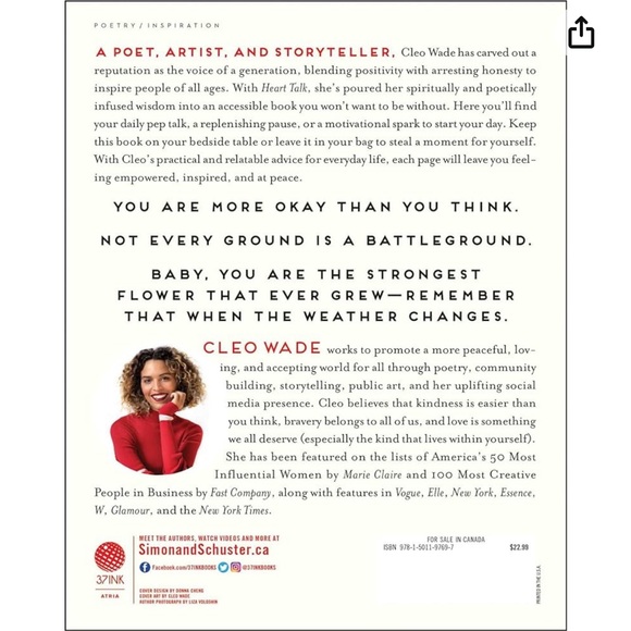 Heart Talk: Poetic Wisdom for a Better Life by Cleo Wade Book - Picture 5 of 5